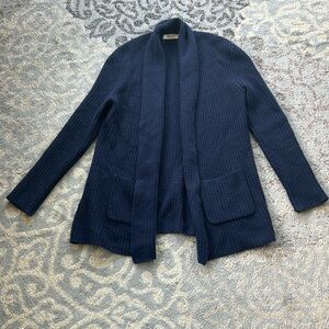 John Patrick Organic Merino Wool Knit Open Front Cardigan Navy XS